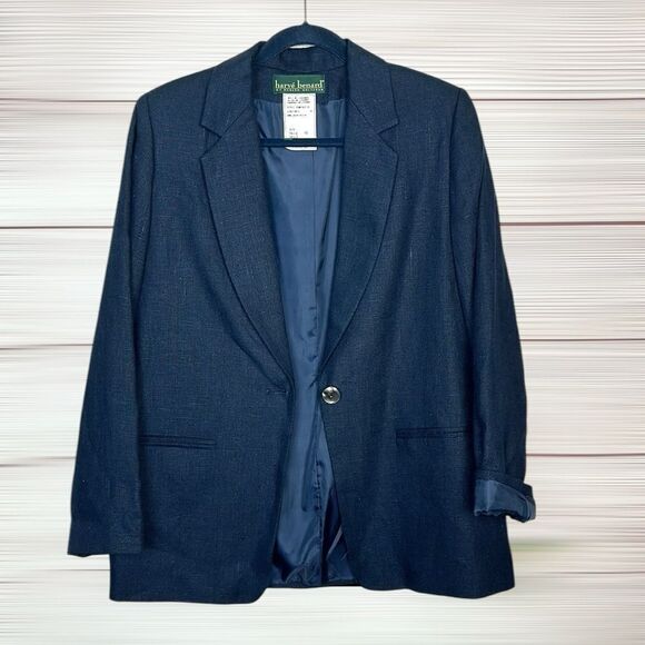 NWT Harve Benard Blue Linen Blazer Single Button Front  US 10 Vintage - Picture 1 of 12